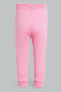 Redtag-Assorted-Dark-Pink-&-White-Solid-2Pcs-Pack-Active-Pant-Joggers-Infant-Girls-3 to 24 Months