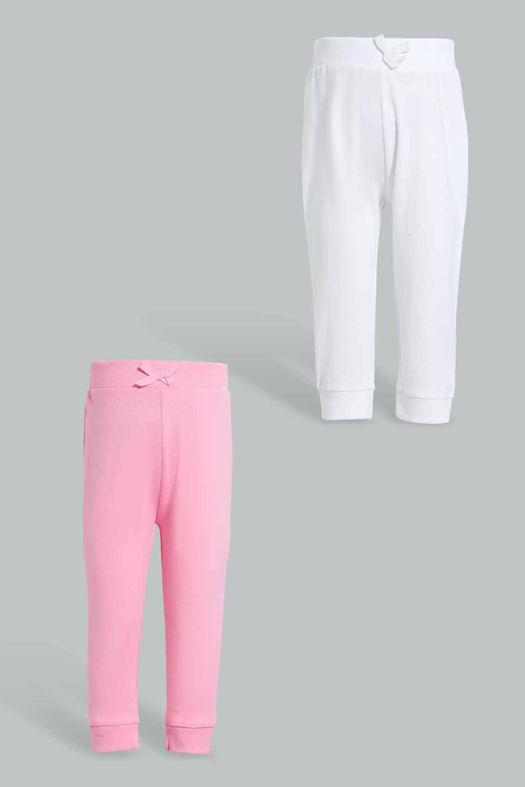 Redtag-Assorted-Dark-Pink-&-White-Solid-2Pcs-Pack-Active-Pant-Joggers-Infant-Girls-3 to 24 Months