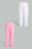 Redtag-Assorted-Dark-Pink-&-White-Solid-2Pcs-Pack-Active-Pant-Joggers-Infant-Girls-3 to 24 Months