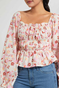 Redtag-Pink-Floral-Printed-Smocked-Body-Blouse-Blouses-Women's-