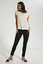Load image into Gallery viewer, Redtag-Beige-Ruffle-Sleeve-Keyhole-Neck-Blouse-Blouses-Women&#39;s-

