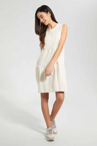 Redtag-Biege-Tiered-Knitted-Dress-Dresses-Senior-Girls-9 to 14 Years