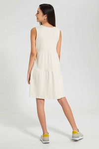Redtag-Biege-Tiered-Knitted-Dress-Dresses-Senior-Girls-9 to 14 Years