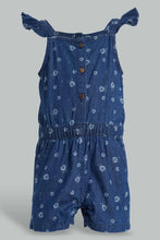 Load image into Gallery viewer, Redtag-Blue-Floral-Aop-Denim-Jumpsuit-Jumpsuits-Infant-Girls-3 to 24 Months
