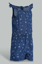 Load image into Gallery viewer, Redtag-Blue-Floral-Aop-Denim-Jumpsuit-Jumpsuits-Infant-Girls-3 to 24 Months
