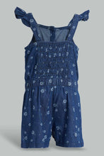 Load image into Gallery viewer, Redtag-Blue-Floral-Aop-Denim-Jumpsuit-Jumpsuits-Infant-Girls-3 to 24 Months
