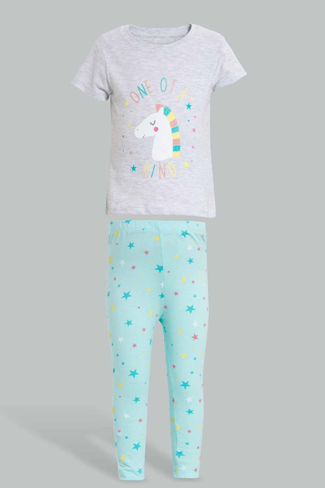 Redtag-Grey-And-Mint-One-Of-A-Kind-Pyjama-Set-Pyjama-Sets-Infant-Girls-3 to 24 Months