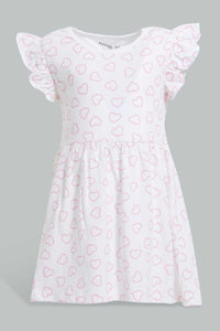 Redtag-White-Printed-/-Solid-Fuchsia-2Pc-Pack-Knit-Dress-Dresses-Infant-Girls-3 to 24 Months