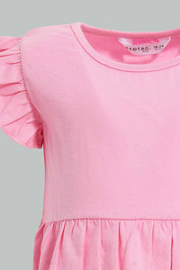 Redtag-White-Printed-/-Solid-Fuchsia-2Pc-Pack-Knit-Dress-Dresses-Infant-Girls-3 to 24 Months