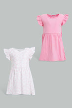 Load image into Gallery viewer, Redtag-White-Printed-/-Solid-Fuchsia-2Pc-Pack-Knit-Dress-Dresses-Infant-Girls-3 to 24 Months
