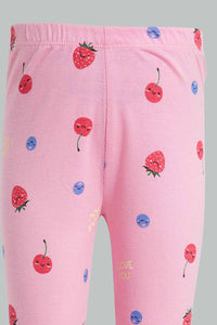 Redtag-Yellow-And-Pink-Berry-Much-Pyjama-Set-Pyjama-Sets-Infant-Girls-3 to 24 Months