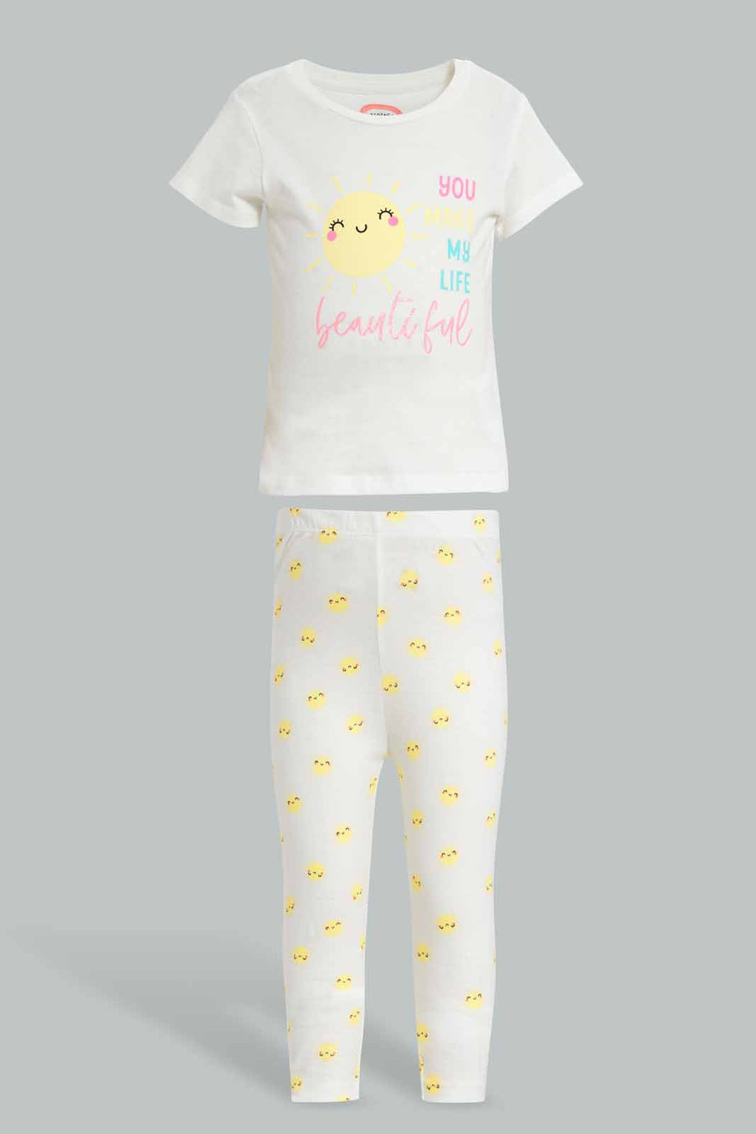 Redtag-Cream-You-Make-My-Life-Beautiful-Pyjama-Set-Pyjama-Sets-Infant-Girls-3 to 24 Months