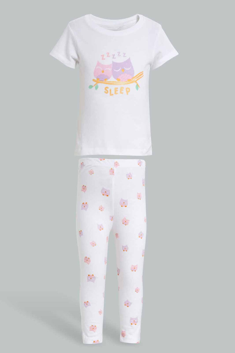 Redtag-White-Sleep-Pyjama-Set-Pyjama-Sets-Infant-Girls-3 to 24 Months