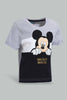 Redtag-Grey-And-Black-Color-Block-Mickey-Mouse-Graphic-T-Shirts-Infant-Boys-3 to 24 Months