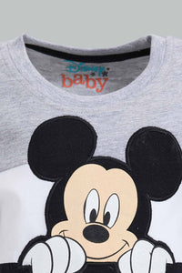 Redtag-Grey-And-Black-Color-Block-Mickey-Mouse-Graphic-T-Shirts-Infant-Boys-3 to 24 Months