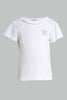 Redtag-White-S/Sleeve-T-Shirt-With-Ruffles-At-Neck-Graphic-T-Shirts-Girls-2 to 8 Years
