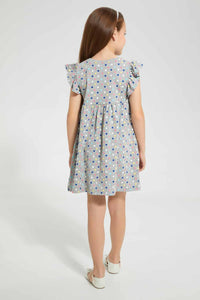 Redtag-Grey-Melange-Aop-Dress-Dresses-Girls-2 to 8 Years