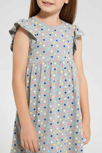 Redtag-Grey-Melange-Aop-Dress-Dresses-Girls-2 to 8 Years