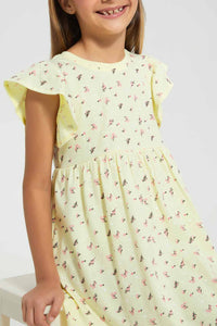 Redtag-Yellow-Aop-Dress-Dresses-Girls-2 to 8 Years