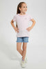 Redtag-Pink-S/Sleeve-T-Shirt-With-Ruffles-At-Neck-Graphic-T-Shirts-Girls-2 to 8 Years