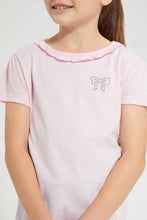 تنزيل الصورة على معرض الصور، Redtag-Pink-S/Sleeve-T-Shirt-With-Ruffles-At-Neck-Graphic-T-Shirts-Girls-2 to 8 Years
