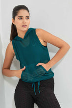 Load image into Gallery viewer, Redtag-Green-Hoodie-Sleeveless-Mesh-Sweatshirt-Active-Sweatshirts-Women&#39;s-
