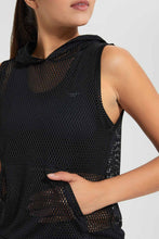 Load image into Gallery viewer, Redtag-Black-Hoodie-Sleeveless-Mesh-Sweatshirt-Active-Sweatshirts-Women&#39;s-
