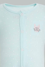 Load image into Gallery viewer, Redtag-Mint-And-Peach-Cat-2-Piece-Pack-Sleep-Suit-Sleepsuits-Baby-0 to 12 Months
