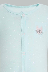 Redtag-Mint-And-Peach-Cat-2-Piece-Pack-Sleep-Suit-Sleepsuits-Baby-0 to 12 Months