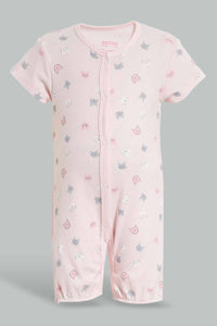 Redtag-Mint-And-Peach-Cat-2-Piece-Pack-Sleep-Suit-Sleepsuits-Baby-0 to 12 Months