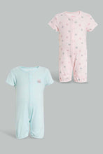 Load image into Gallery viewer, Redtag-Mint-And-Peach-Cat-2-Piece-Pack-Sleep-Suit-Sleepsuits-Baby-0 to 12 Months
