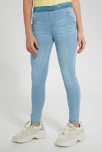 Load image into Gallery viewer, Redtag-Lt-Wash-Jegging-With-Glittered-Waistband-Jeggings-Senior-Girls-9 to 14 Years
