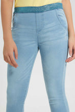 Load image into Gallery viewer, Redtag-Lt-Wash-Jegging-With-Glittered-Waistband-Jeggings-Senior-Girls-9 to 14 Years
