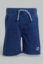 تنزيل الصورة على معرض الصور، Redtag-Navy-Knit-Denim-Short-Denim-Shorts-Infant-Boys-3 to 24 Months
