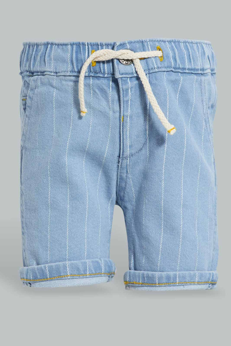 Redtag-Sky-Blue-Striped-Denim-Short-Denim-Shorts-Infant-Boys-3 to 24 Months