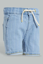 تنزيل الصورة على معرض الصور، Redtag-Sky-Blue-Striped-Denim-Short-Denim-Shorts-Infant-Boys-3 to 24 Months
