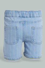 تنزيل الصورة على معرض الصور، Redtag-Sky-Blue-Striped-Denim-Short-Denim-Shorts-Infant-Boys-3 to 24 Months
