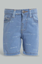 تنزيل الصورة على معرض الصور، Redtag-Blue-Allover-Printed-5-Pocket-Denim-Short-Denim-Shorts-Infant-Boys-3 to 24 Months
