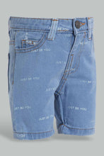 تنزيل الصورة على معرض الصور، Redtag-Blue-Allover-Printed-5-Pocket-Denim-Short-Denim-Shorts-Infant-Boys-3 to 24 Months
