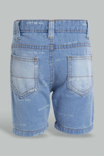 تنزيل الصورة على معرض الصور، Redtag-Blue-Allover-Printed-5-Pocket-Denim-Short-Denim-Shorts-Infant-Boys-3 to 24 Months
