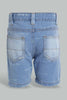 Redtag-Blue-Allover-Printed-5-Pocket-Denim-Short-Denim-Shorts-Infant-Boys-3 to 24 Months