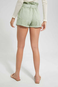 Redtag-Mint-Paperbag-Wiast-Short-With-Belt-Category:Shorts,-Colour:Mint,-Filter:Women's-Clothing,-New-In,-New-In-Women-APL,-Non-Sale,-S22C,-Section:Women,-TBL,-Women-Shorts--