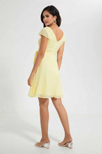 Load image into Gallery viewer, Redtag-Yellow-Dobby-Skater-Dress-Dresses-Women&#39;s-
