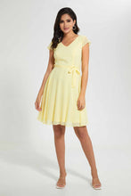 Load image into Gallery viewer, Redtag-Yellow-Dobby-Skater-Dress-Dresses-Women&#39;s-
