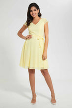 Load image into Gallery viewer, Redtag-Yellow-Dobby-Skater-Dress-Dresses-Women&#39;s-
