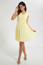 Load image into Gallery viewer, Redtag-Yellow-Dobby-Skater-Dress-Dresses-Women&#39;s-
