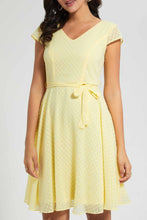 Load image into Gallery viewer, Redtag-Yellow-Dobby-Skater-Dress-Dresses-Women&#39;s-
