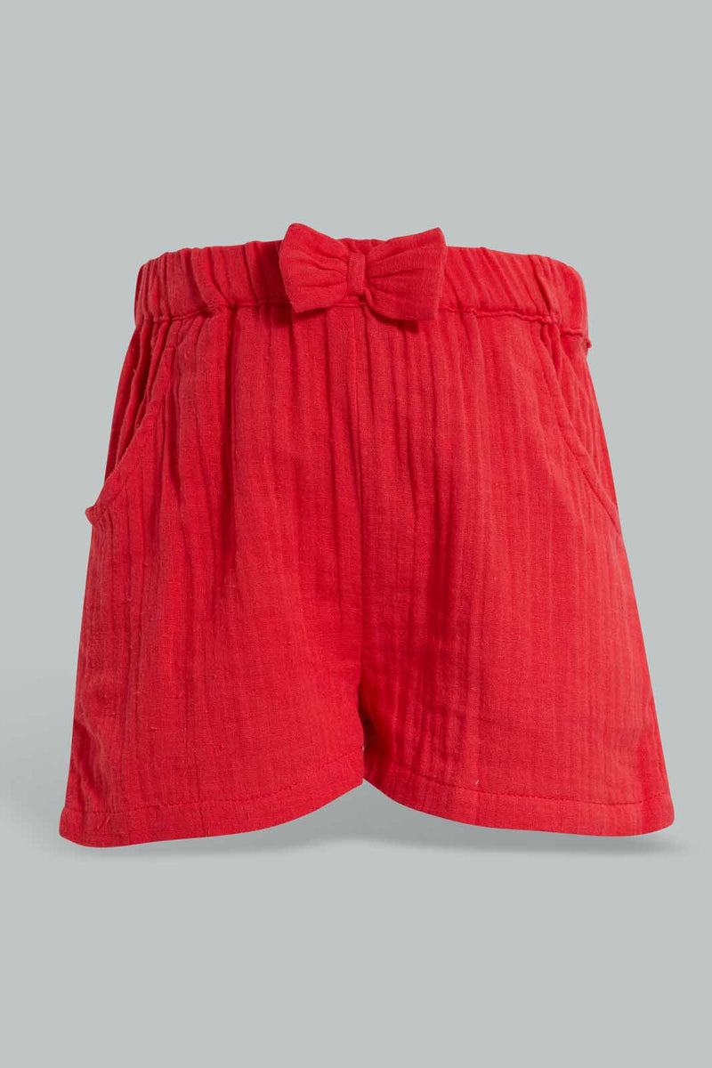 Redtag-Coral-Solid-Wrinkled-Short-Casual-Shorts-Infant-Girls-3 to 24 Months