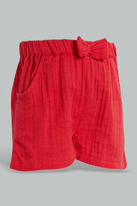 Redtag-Coral-Solid-Wrinkled-Short-Casual-Shorts-Infant-Girls-3 to 24 Months