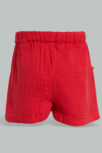 Redtag-Coral-Solid-Wrinkled-Short-Casual-Shorts-Infant-Girls-3 to 24 Months